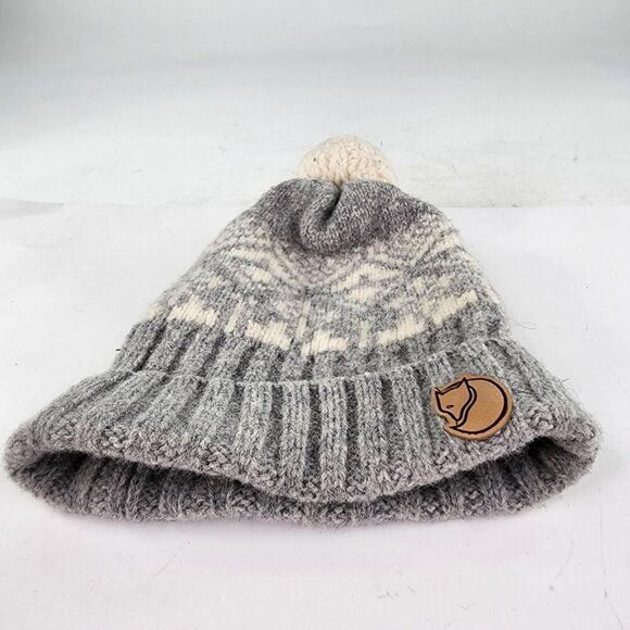 Fjallraven Kids Snowball Hat Beanie Wool Knit Pom Graye Beige Gorpcore Snow Hats - Picture 5 of 9